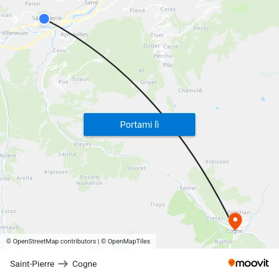 Saint-Pierre to Cogne map