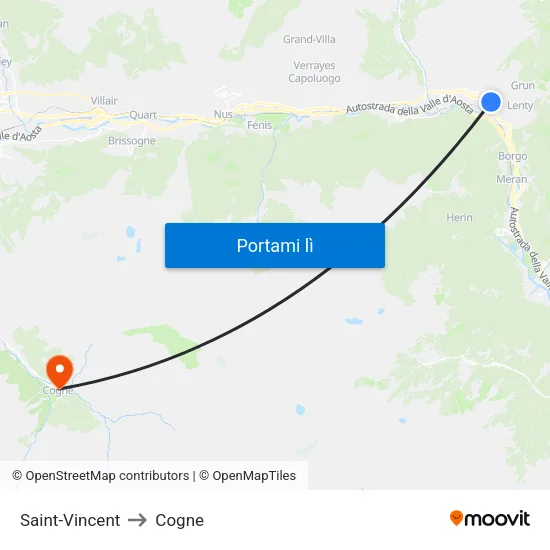 Saint-Vincent to Cogne map