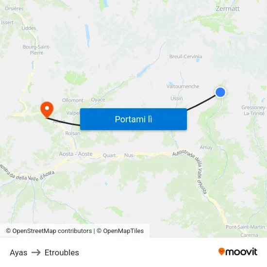 Ayas to Etroubles map