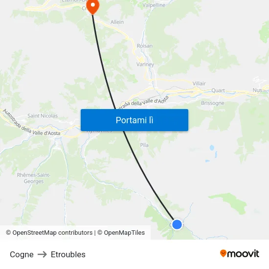 Cogne to Etroubles map