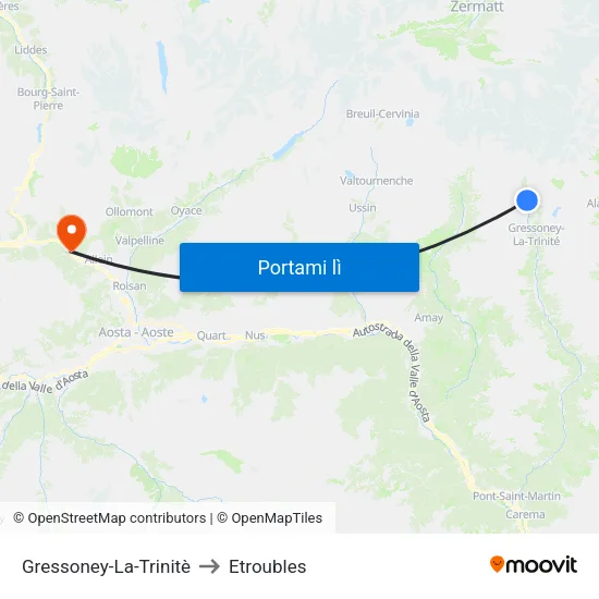 Gressoney-La-Trinitè to Etroubles map