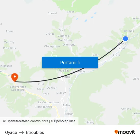 Oyace to Etroubles map