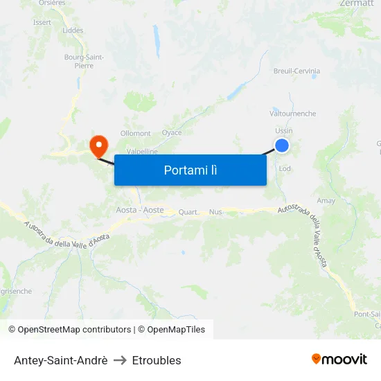 Antey-Saint-Andrè to Etroubles map