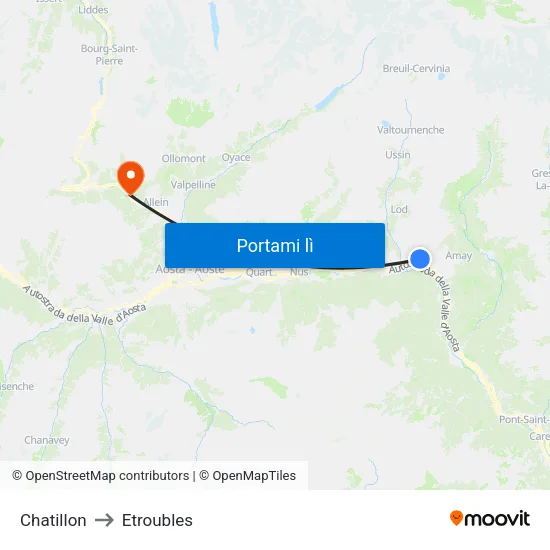 Chatillon to Etroubles map