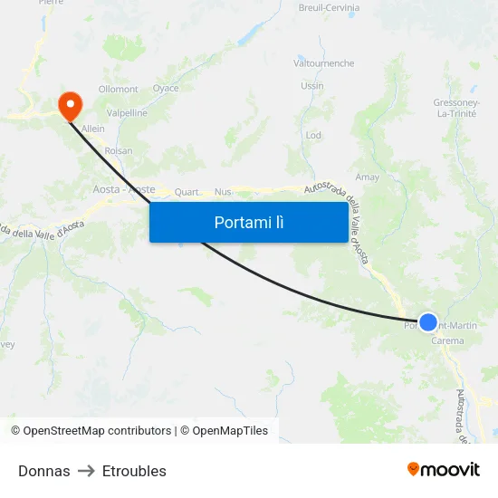 Donnas to Etroubles map