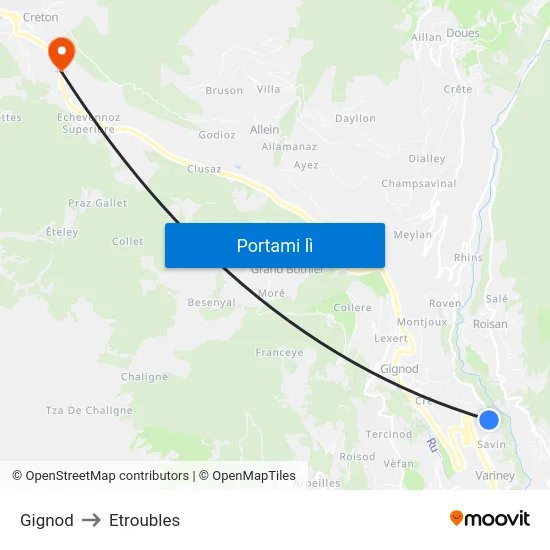 Gignod to Etroubles map
