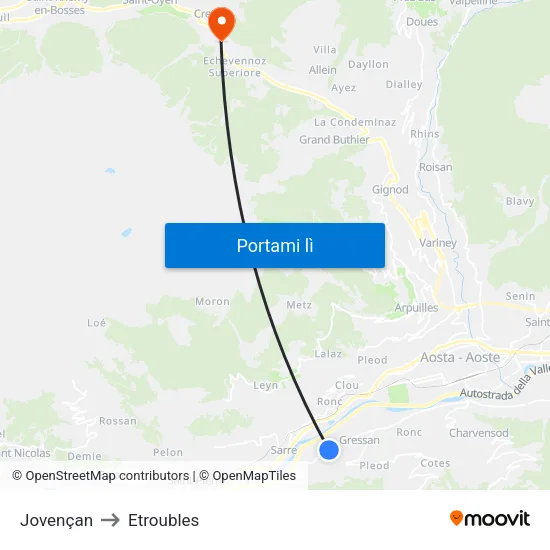 Jovençan to Etroubles map