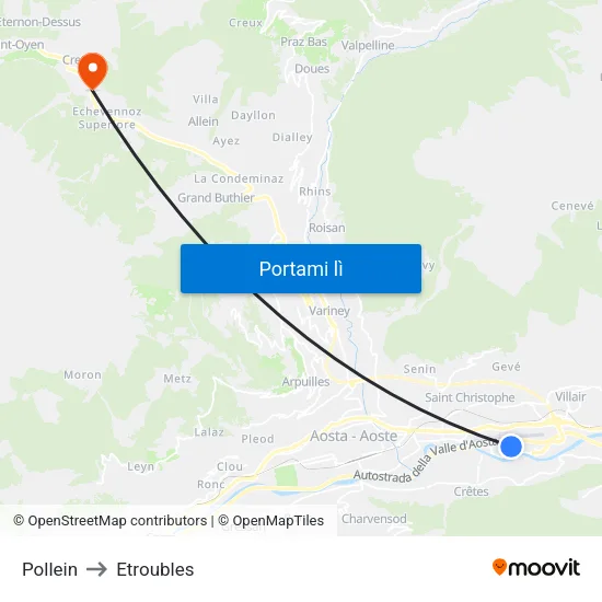 Pollein to Etroubles map