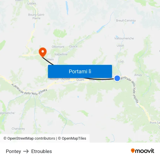 Pontey to Etroubles map