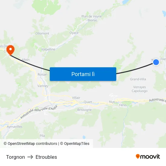 Torgnon to Etroubles map