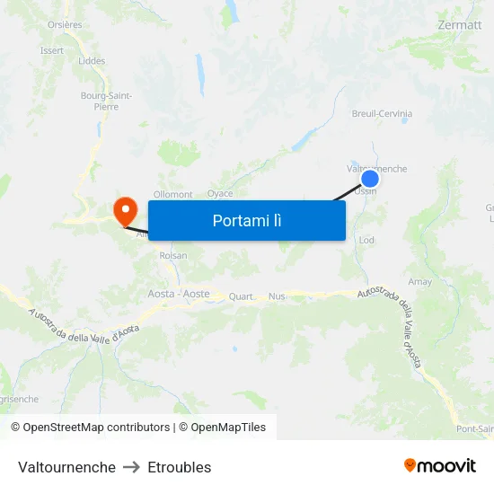 Valtournenche to Etroubles map