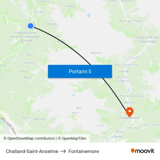 Challand-Saint-Anselme to Fontainemore map