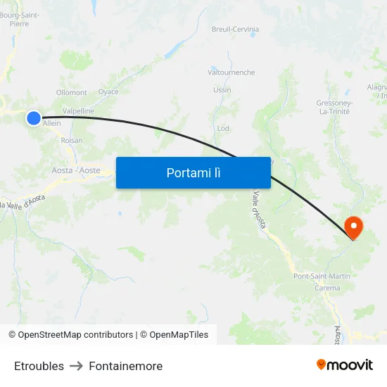 Etroubles to Fontainemore map