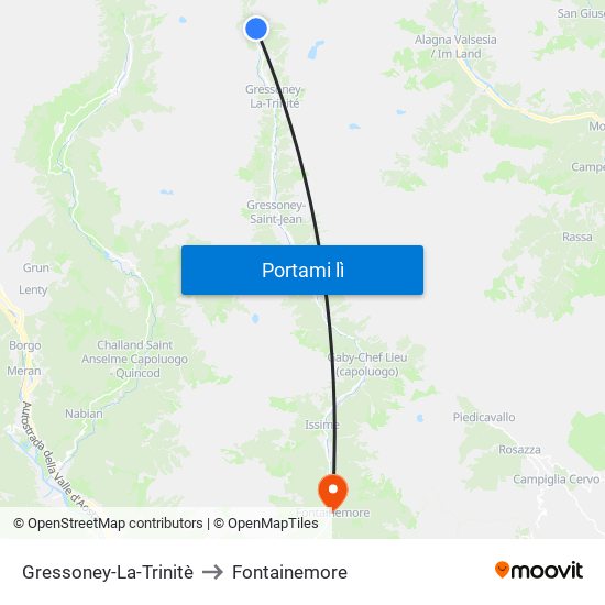 Gressoney-La-Trinitè to Fontainemore map