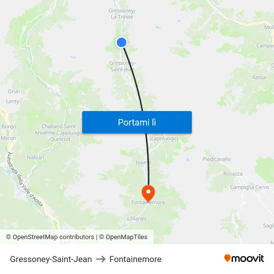 Gressoney-Saint-Jean to Fontainemore map