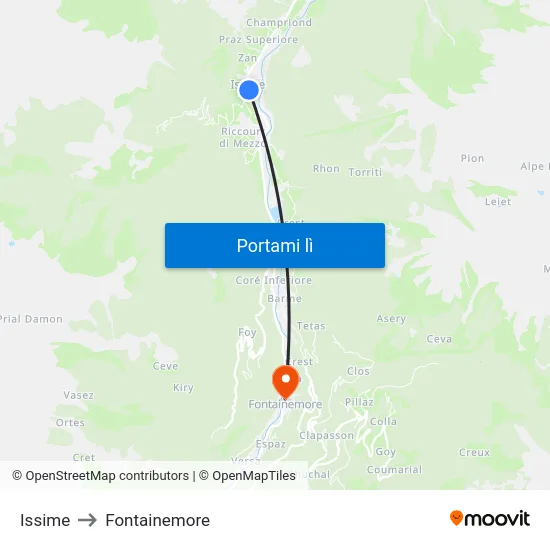 Issime to Fontainemore map