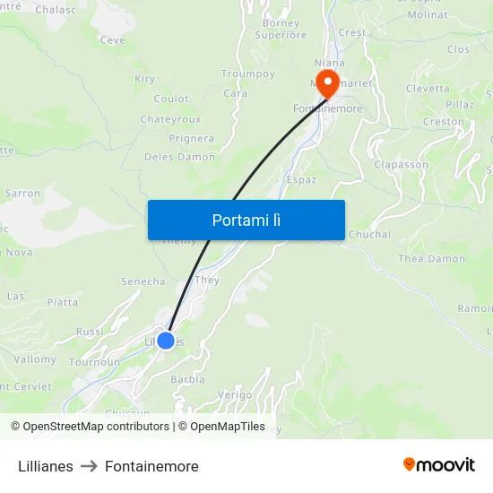 Lillianes to Fontainemore map