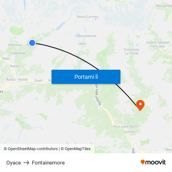 Oyace to Fontainemore map