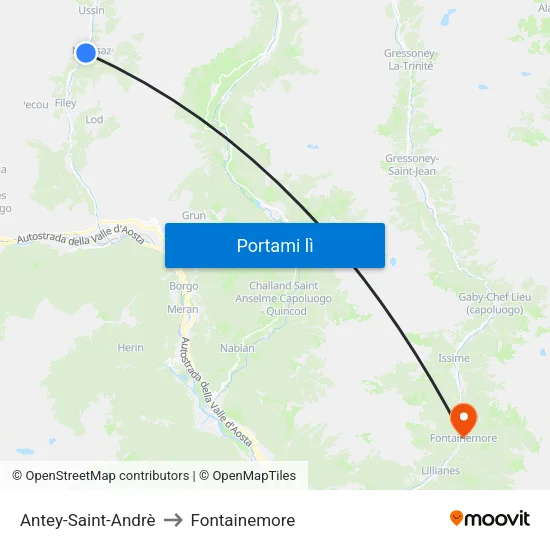 Antey-Saint-Andrè to Fontainemore map