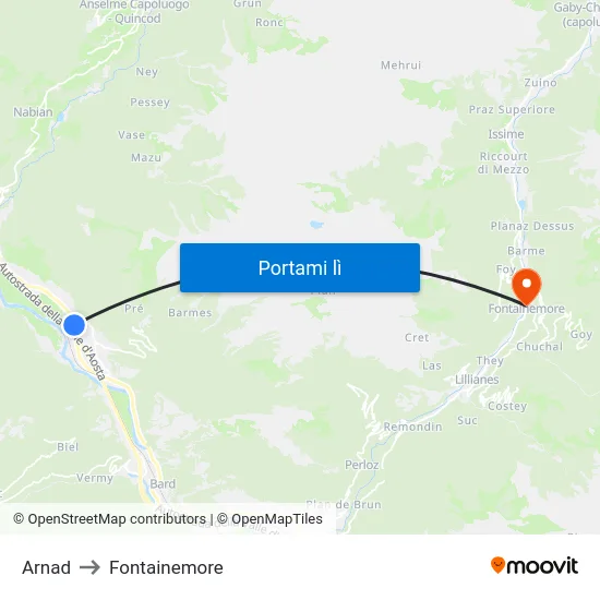 Arnad to Fontainemore map