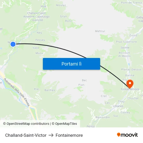 Challand-Saint-Victor to Fontainemore map