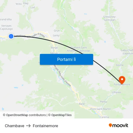 Chambave to Fontainemore map