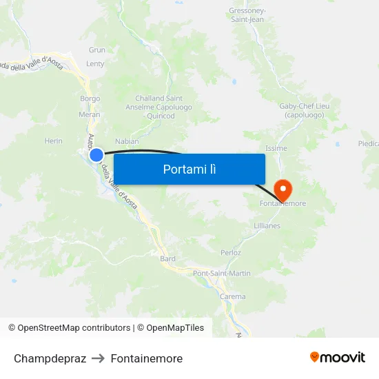 Champdepraz to Fontainemore map