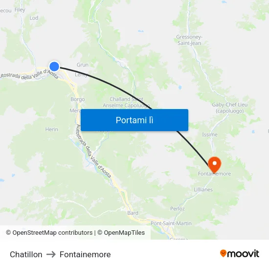 Chatillon to Fontainemore map