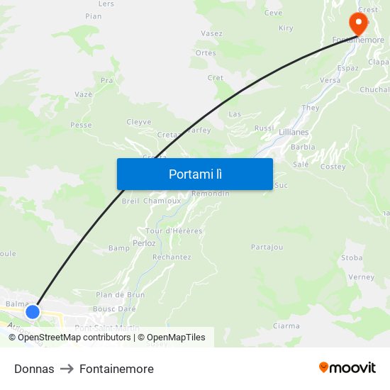 Donnas to Fontainemore map