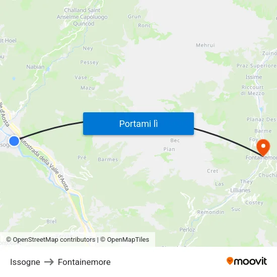 Issogne to Fontainemore map