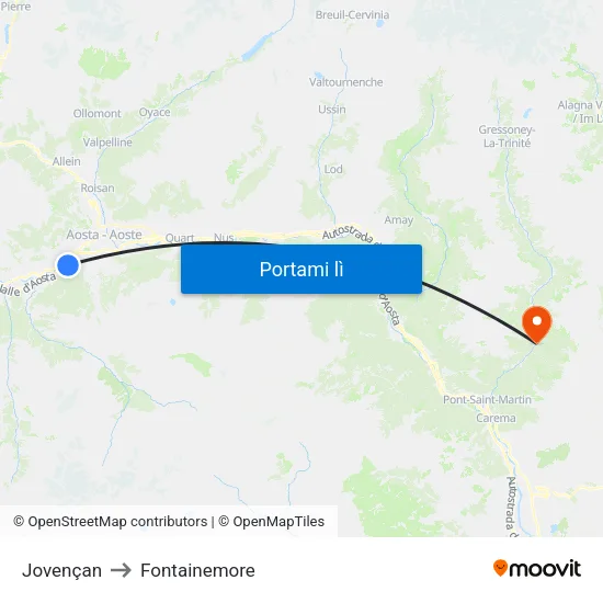 Jovençan to Fontainemore map