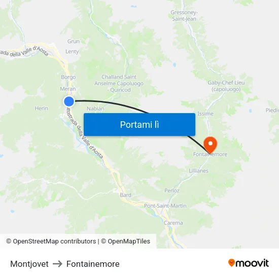 Montjovet to Fontainemore map