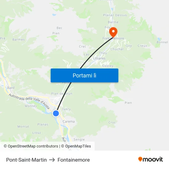 Pont-Saint-Martin to Fontainemore map