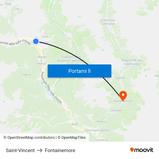Saint-Vincent to Fontainemore map