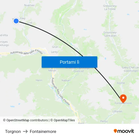 Torgnon to Fontainemore map
