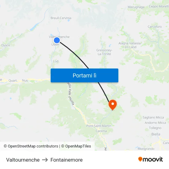 Valtournenche to Fontainemore map