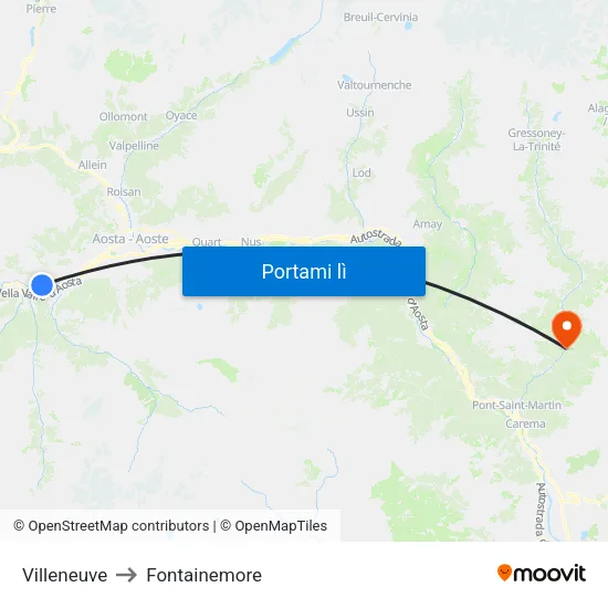 Villeneuve to Fontainemore map