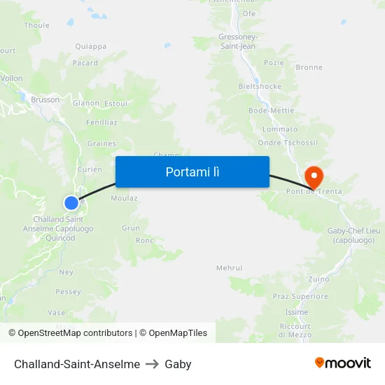 Challand-Saint-Anselme to Gaby map