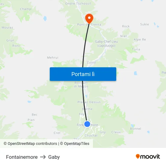 Fontainemore to Gaby map