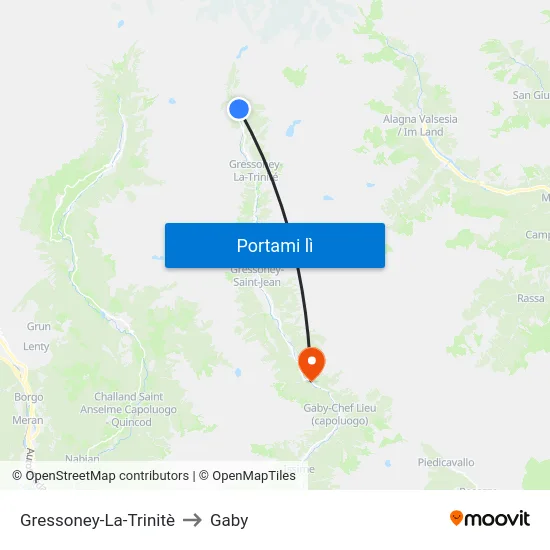 Gressoney-La-Trinitè to Gaby map