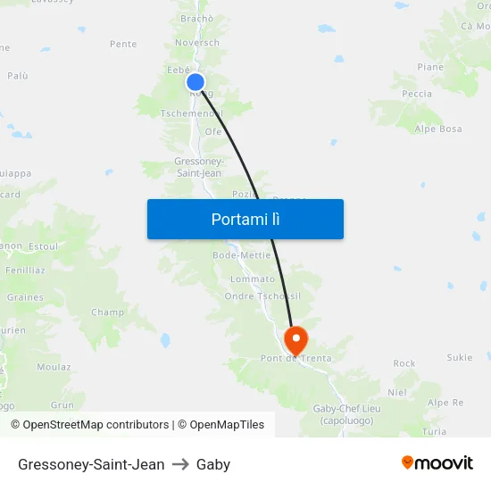 Gressoney-Saint-Jean to Gaby map