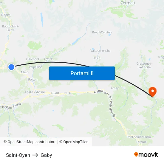 Saint-Oyen to Gaby map