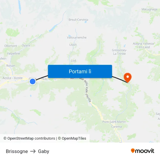 Brissogne to Gaby map