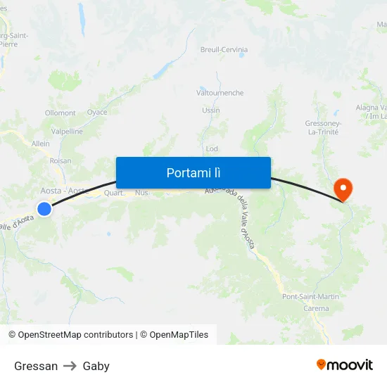Gressan to Gaby map