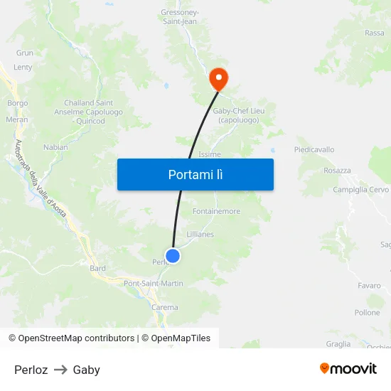 Perloz to Gaby map
