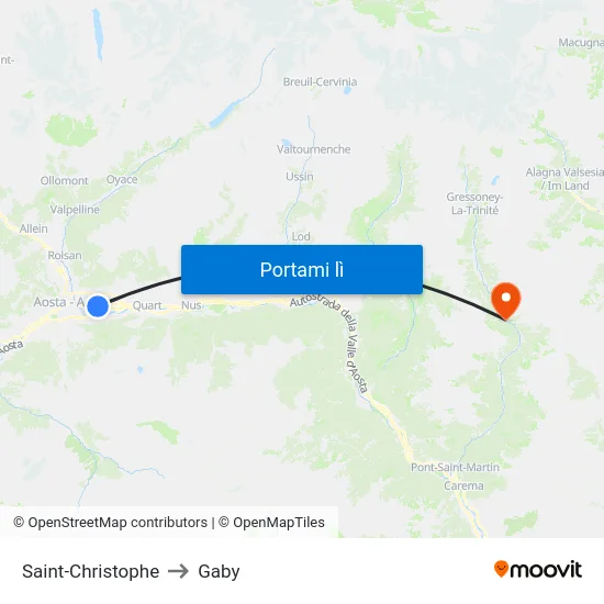 Saint-Christophe to Gaby map