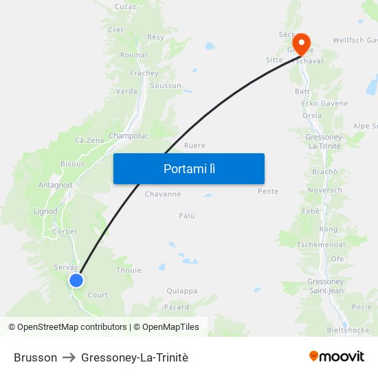 Brusson to Gressoney-La-Trinitè map
