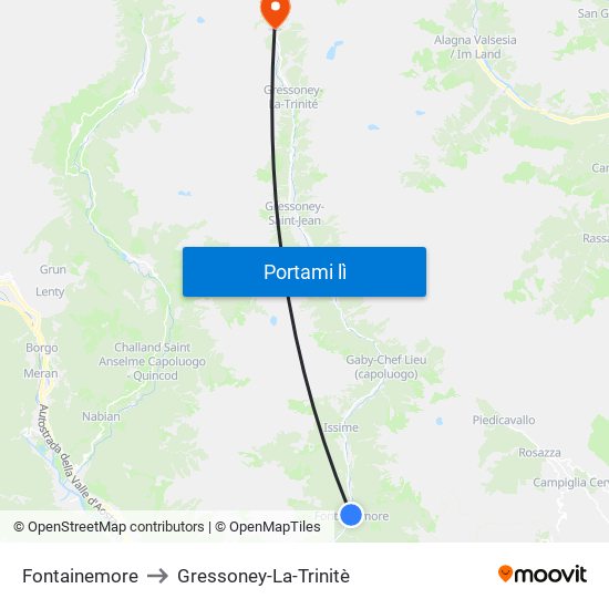 Fontainemore to Gressoney-La-Trinitè map