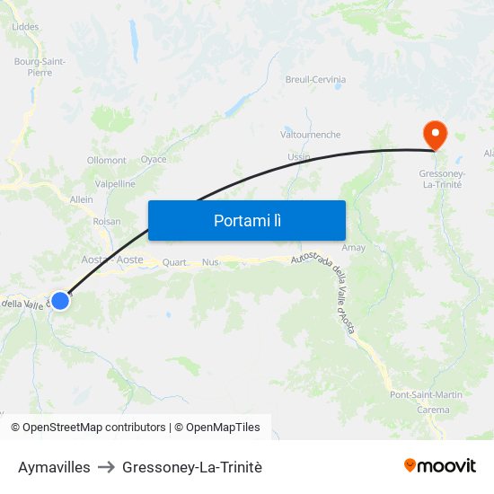 Aymavilles to Gressoney-La-Trinitè map