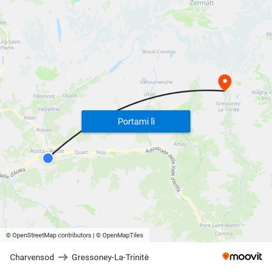 Charvensod to Gressoney-La-Trinitè map